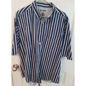 Vtg Gulf Traders Mens Striped Short Sleeve Button Shirt Size Large